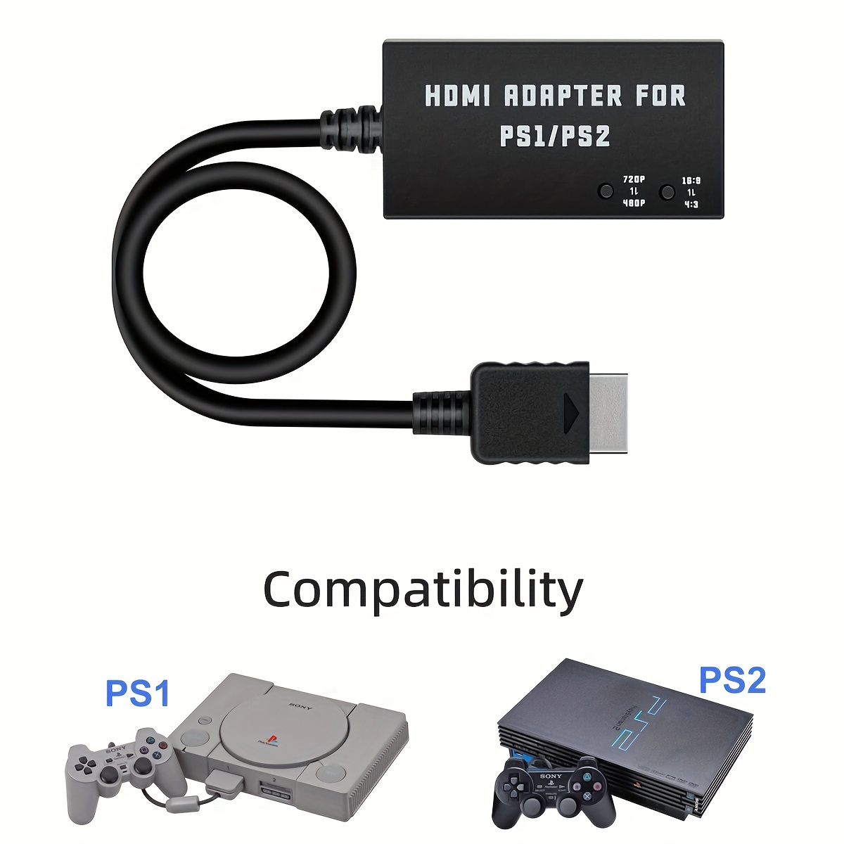 HDMI Adapter HDTV cable for Sony PS2 & PS1 720p 16:9 & 4:3 aspect