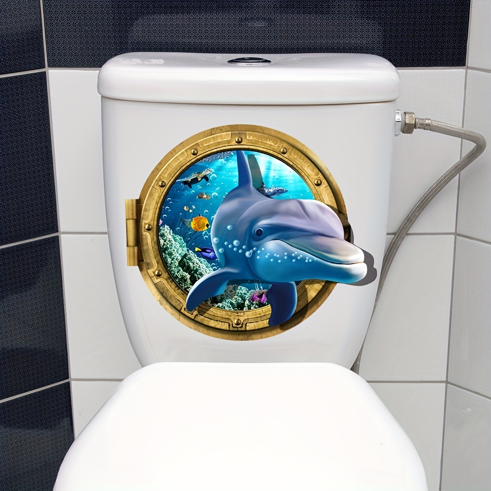 3D Dolphin Diving Mirror Toilet Sticker
