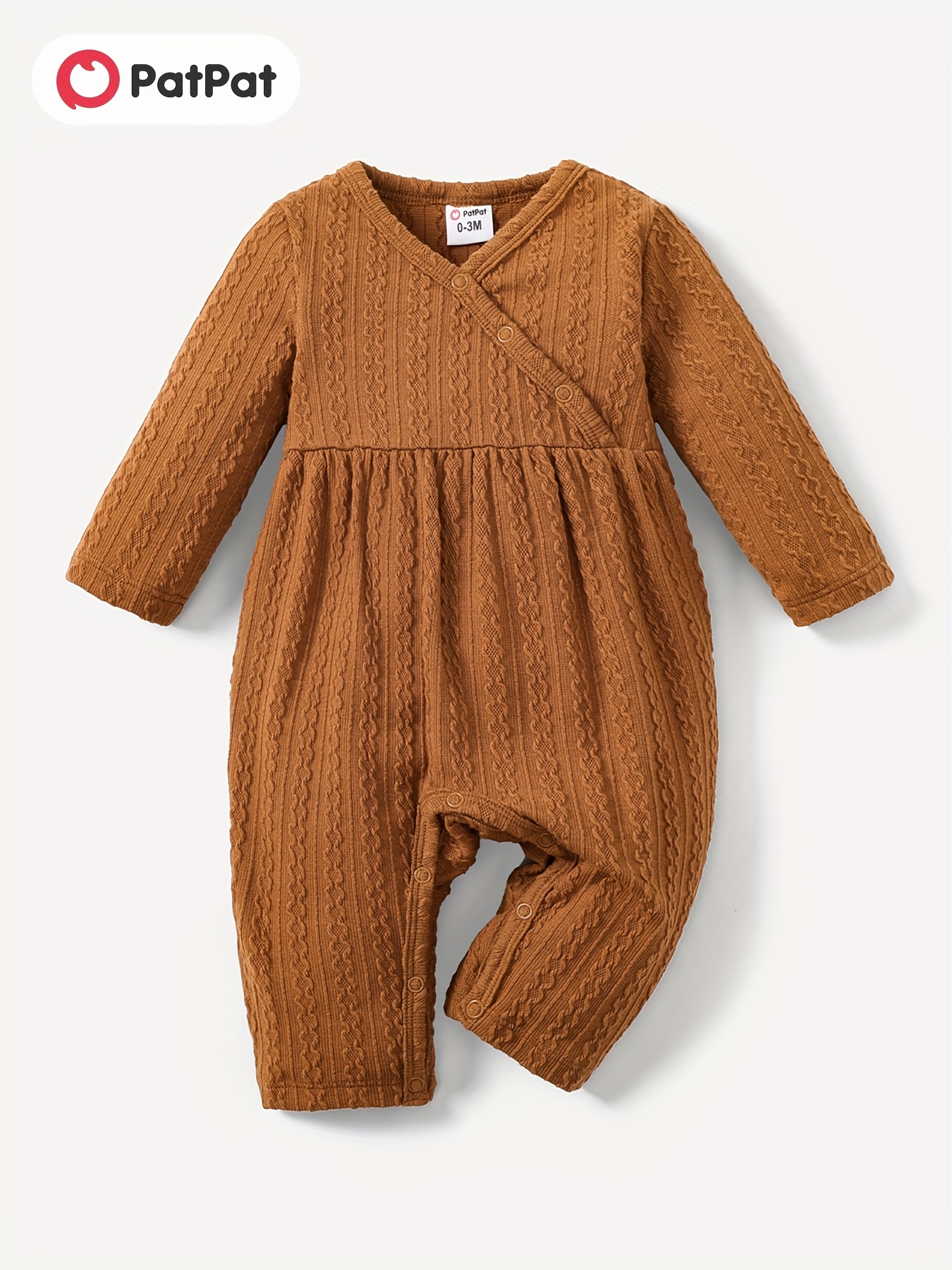 100% Cotton Baby Solid Long-sleeve Snap-up Knitted Jumpsuit