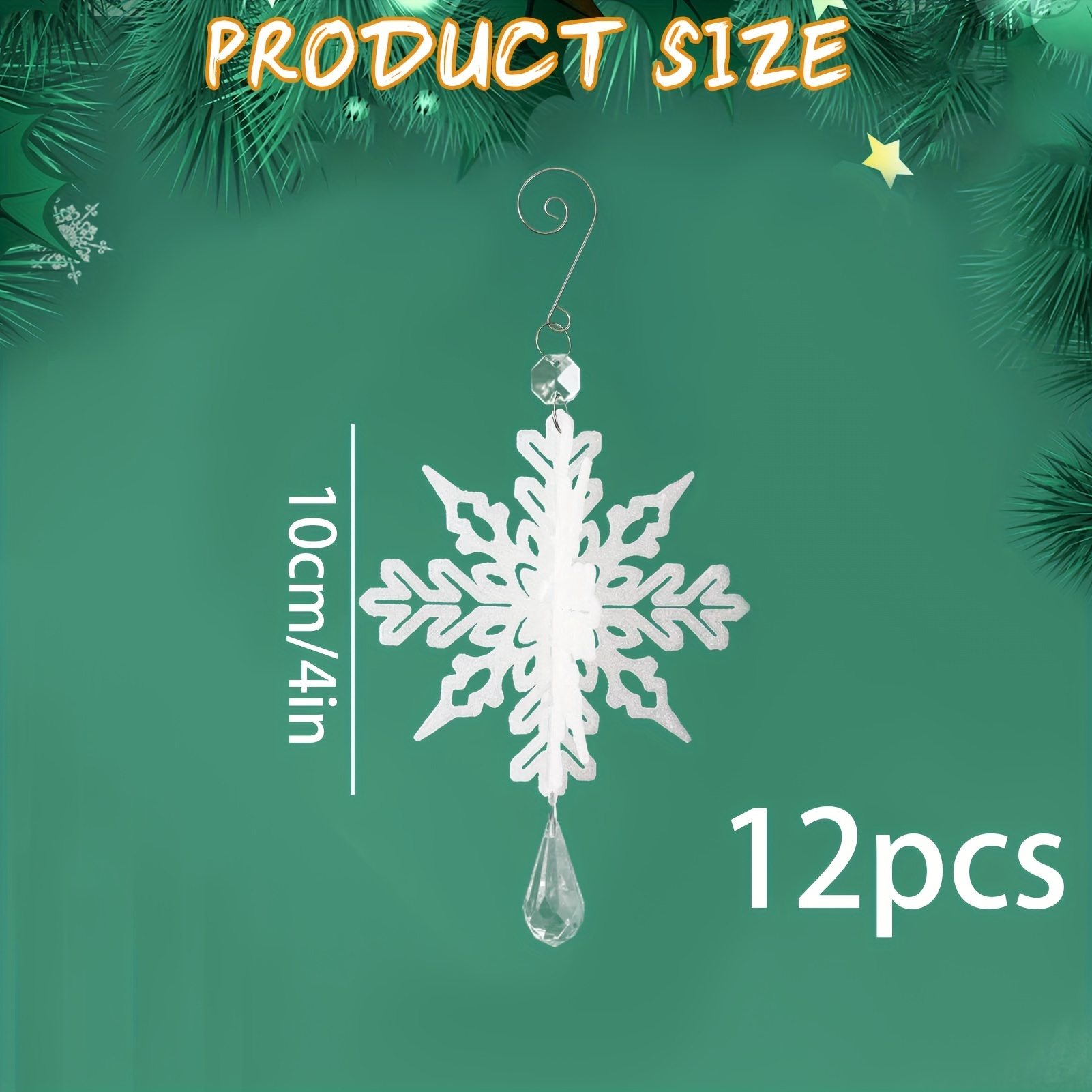 12 Pcs Christmas Snowflake Ornaments Plastic Glitter Winter