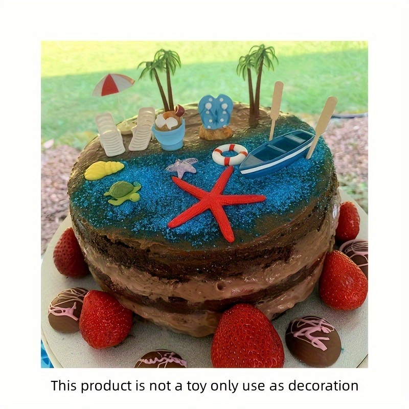24 piezas de decoración de tartas, palmera verde, silla de playa de verano,  paraguas para decoración de pasteles para playa hawaiana, cumpleaños