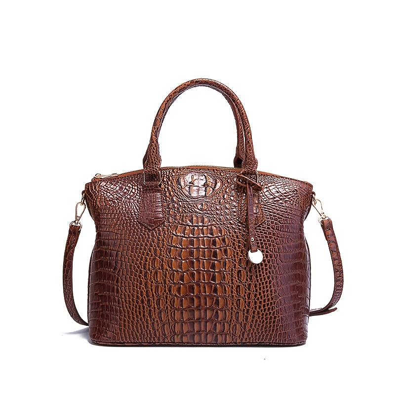 BRAHMIN Brown Croco Embossed Leather Tote shops Bag