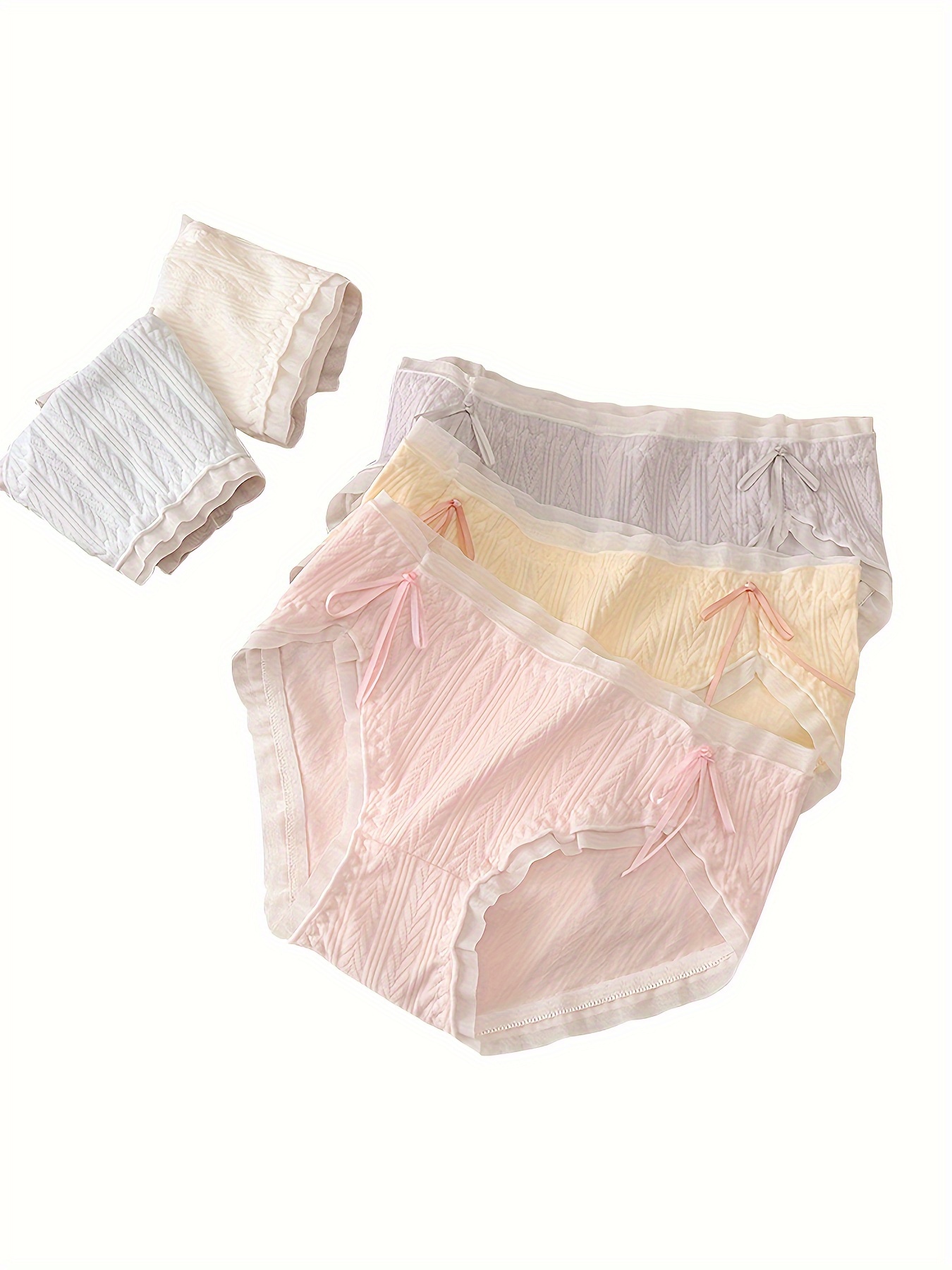 5pcs Heart Print Briefs, Comfy & Cute Bow Tie Intimates Panties, Women's  Lingerie & Underwear