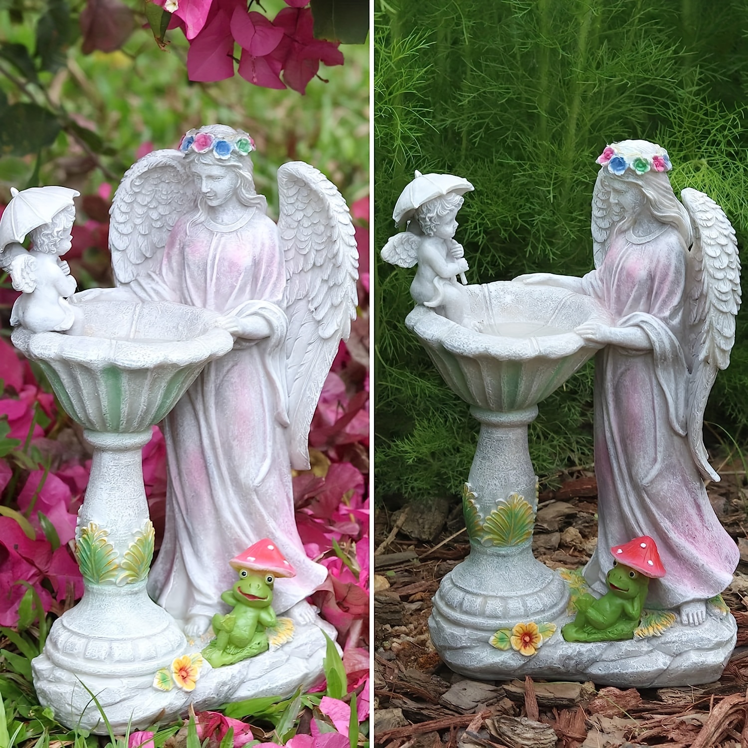 Statue de jardin solaire décoration d'extérieur, figurine d'ange de jardin  avec lumière changeante de couleur statue d'extérieur sculpture en résine