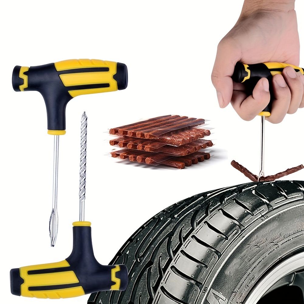 Kit Reparación de Pinchazos Equipo de Reparación de Neumáticos Válido para  Todo Tipos de Neumáticos Compuesto por 3 Mechas 2 Herramientas y Bote  Sellante