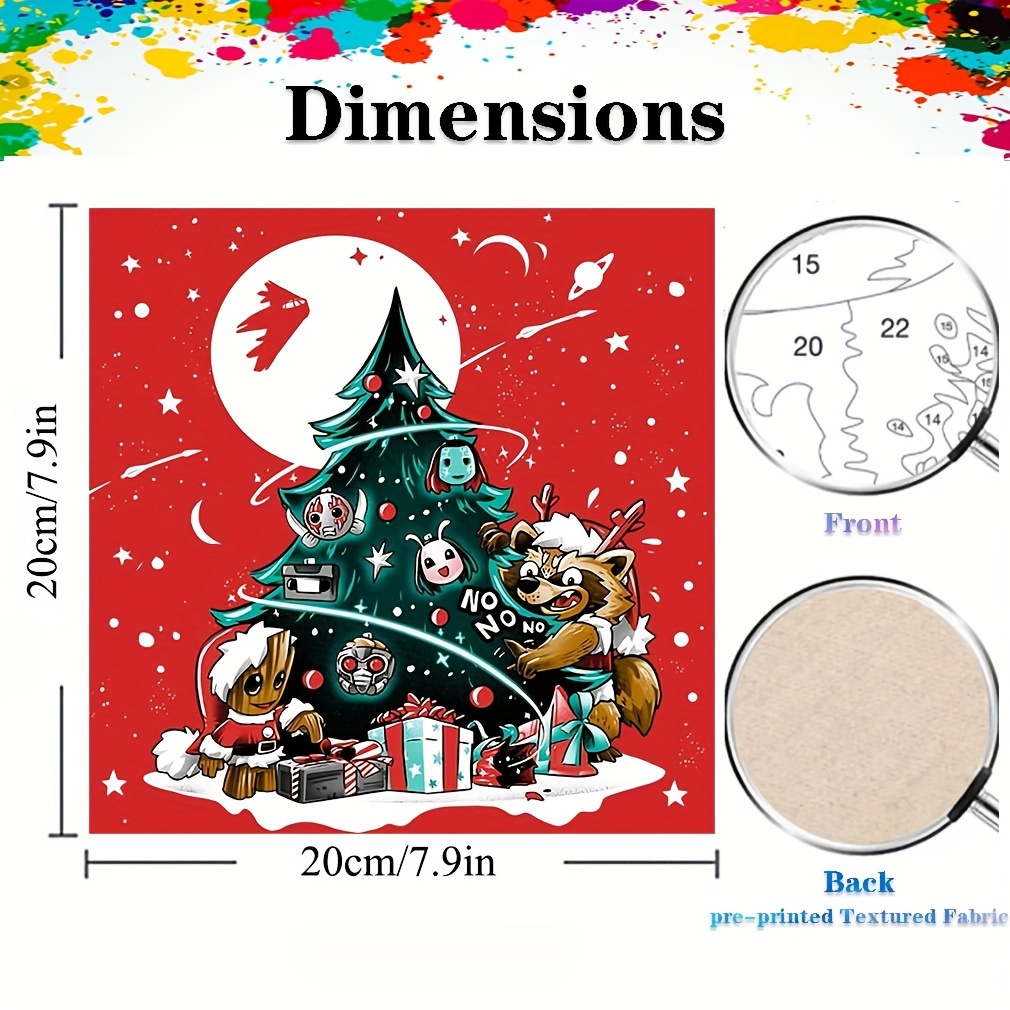 4 Pack Christmas Cartoon Paint by Numbers for Kids Ages 8-12,Easy Acrylic Moon Paint by Number for Kids on Canvas,Christmas Tree Oil Painting Paint