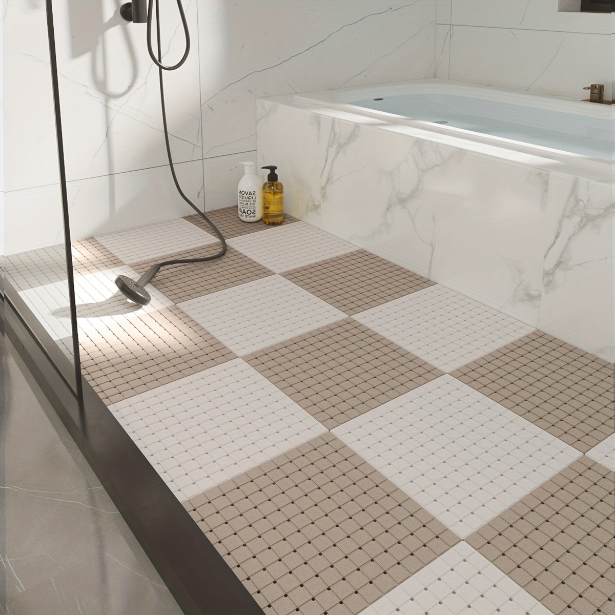 Tapis Douche Tapis De Douche Antidérapant Carré 53x53cm - PVC Anti- Moisissure, Ventouses Et Trous Drainage - Sûreté Salle De Bain Protection Douche Carré