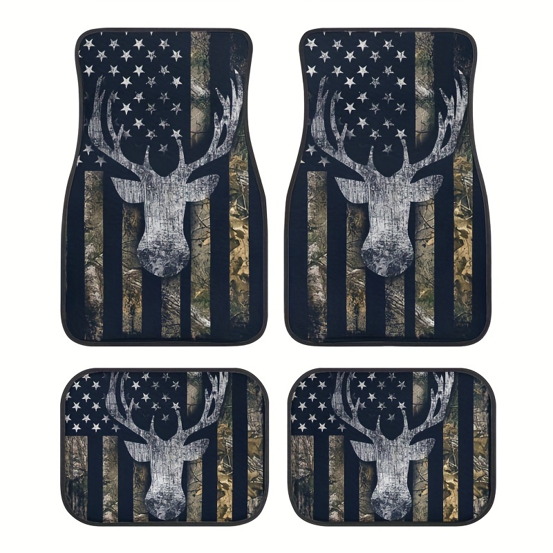 Camo Hunting Deer Printed Car Floor Mats, Non-slip Base Car Mats