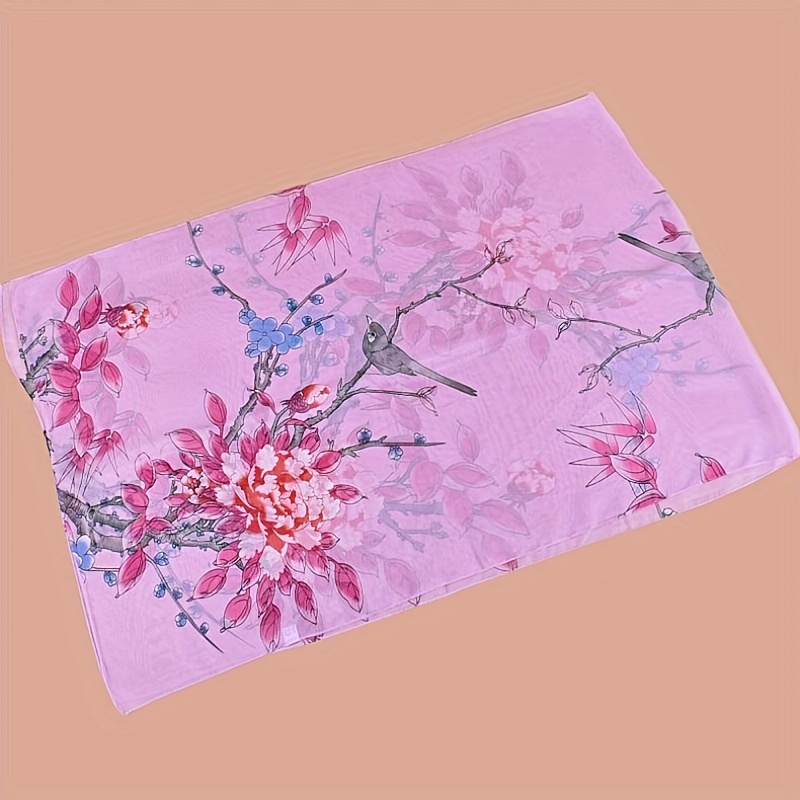 Branch Bird Print Chiffon Scarf Vintage Thin Shawl
