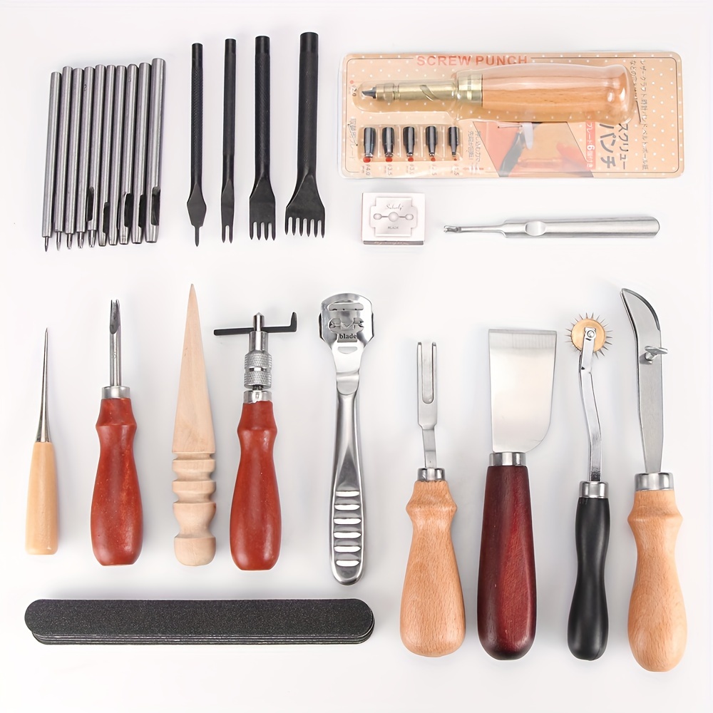 Citian Leather Tools Kit Stitching Punch Sewing Carft DIY Tool Carving  Craft Saddle Working Groover and 18pcs for Hand Set Prong - Yahoo Shopping