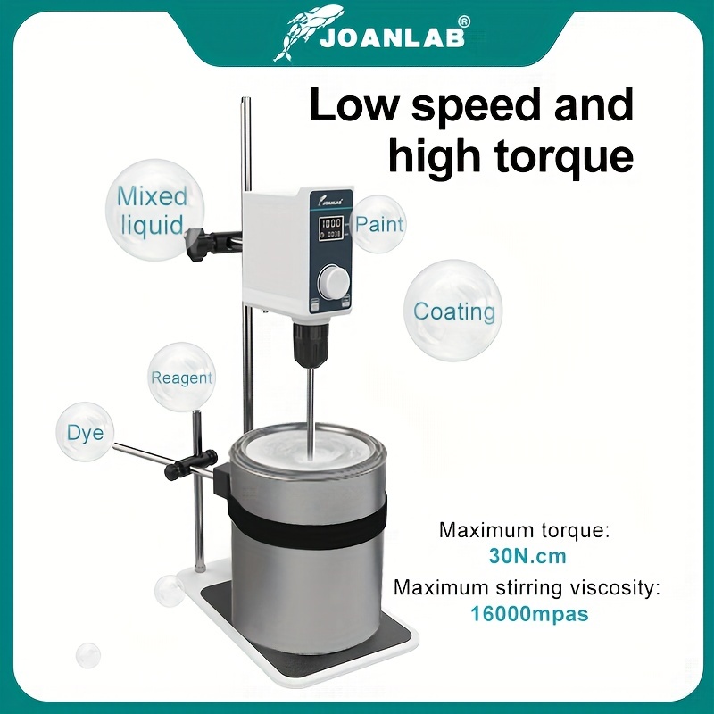 JOANLAB Electric Overhead Stirrer Mixer Laboratory Industrial Liquid Mixer  Stirring 10,000mPa.s,10L,100-2000RPM Adjustable