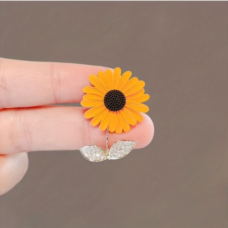 Sunflower Brooch Pin with Rhinestone Decor