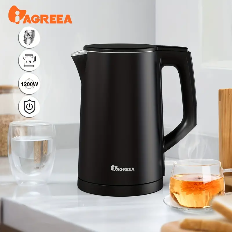1 7 l double wall food grade stainless steel interior water boiler coffee pot tea kettle auto shut off and boil dry protection 1200w details 0