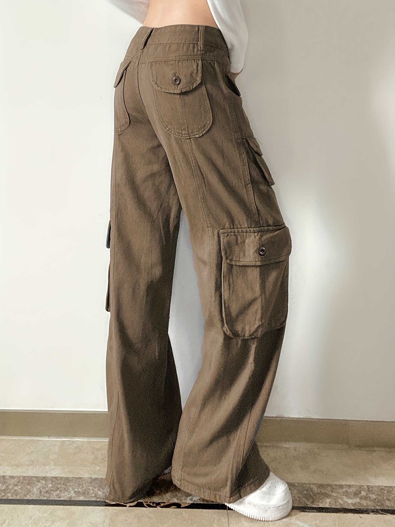 High Belted Waist Grey Cargo Pants Straight Wide Leg - Temu Canada