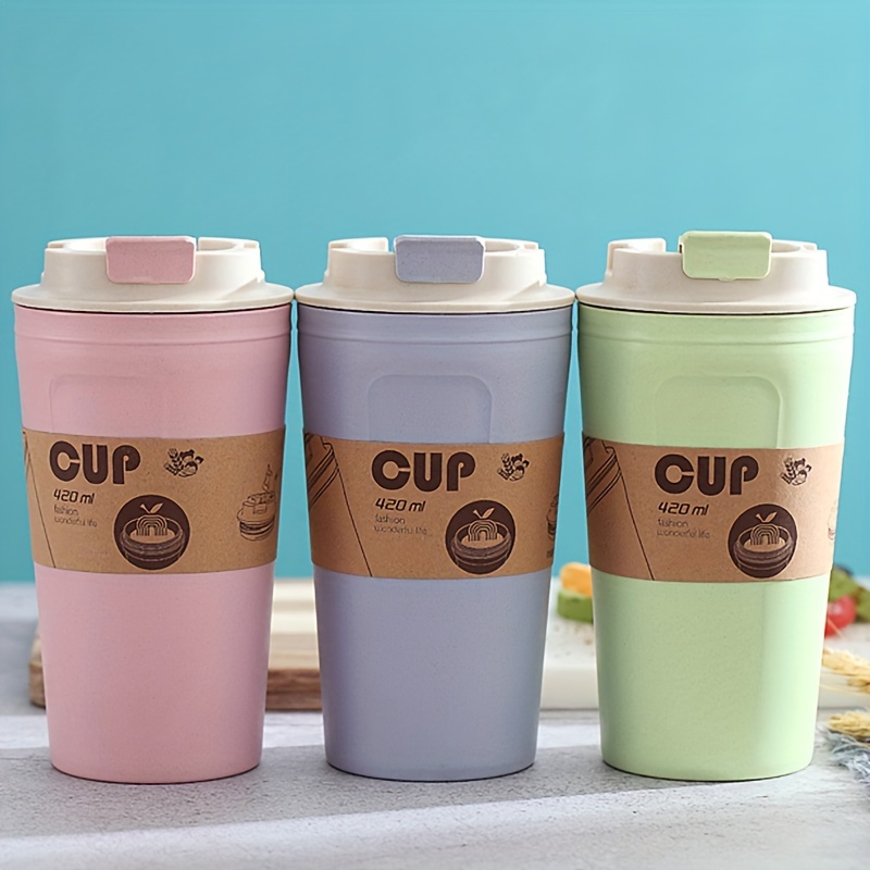 450ML Coffee Cups With Lids Wheat Straw Reusable Portable Coffee