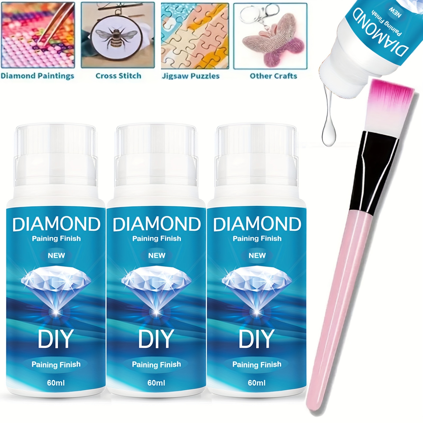 3pcs 60ML Diamond Painting Sealer With Brush 5D Diamond Painting Art Glue  Permanent Retention And Luminous Effect Sealer Diamond Painting Puzzle, Adul