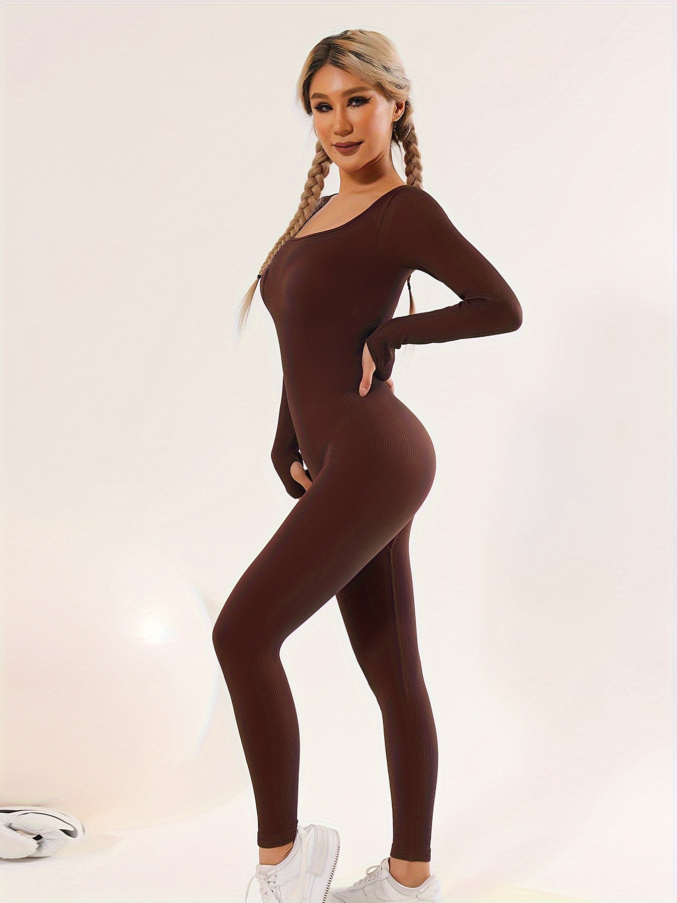 SHEIN Daily&Casual Long Sleeve Seamless Body Shaping Jumpsuit With Butt  Lift Effect, Suitable For Yoga And Daily Wear