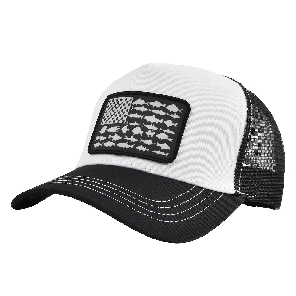 Gunner Gear Fishing Hat Bass Fish White and Black American Flag Embroidered  Snapback Trucker at  Men's Clothing store
