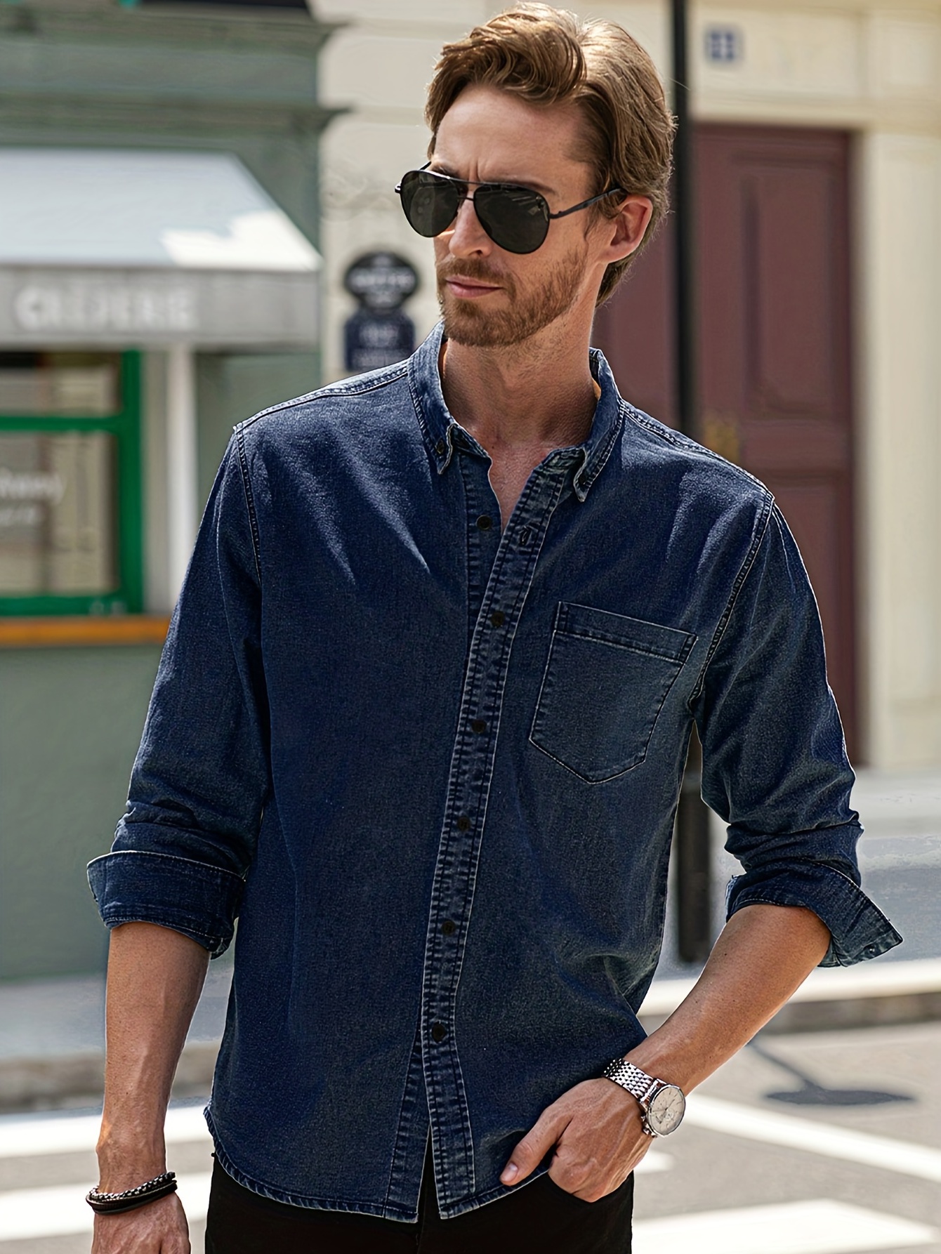 Men's Lapel Long Sleeve Casual Shirt Linen Basic Style - Temu