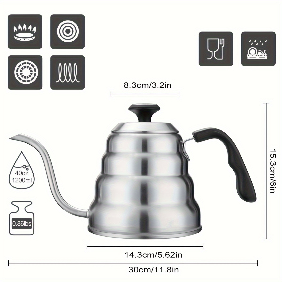 Pour Over Coffee Kettle With Thermometer For Exact Temperature,, Stainless  Steel Gooseneck Tea Kettle For Drip Coffee, French Press And Tea, Works On  Stove And Any Heat Source, For Home Restaurant Office
