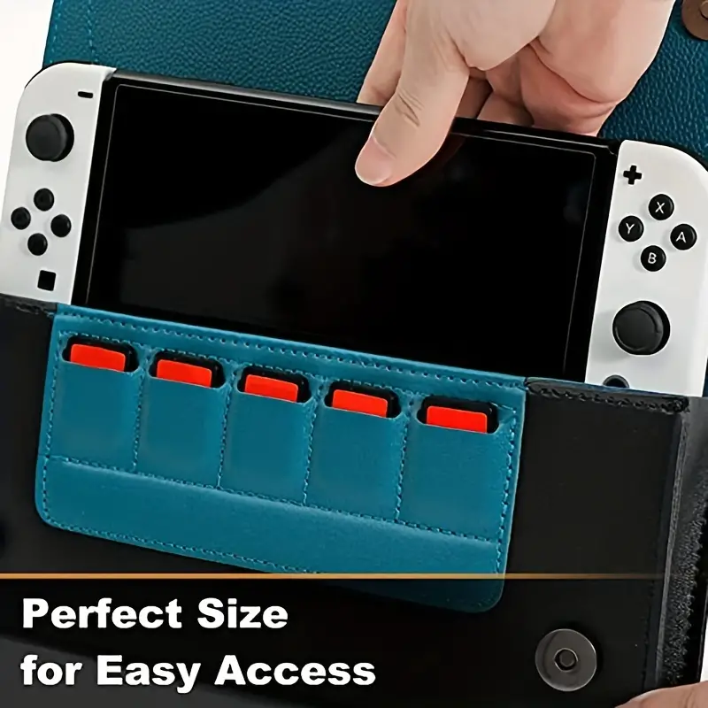 1pc switch case compatible with nintendo switch and switch oled cute leather travel carrying clutch with game holder  blue details 1