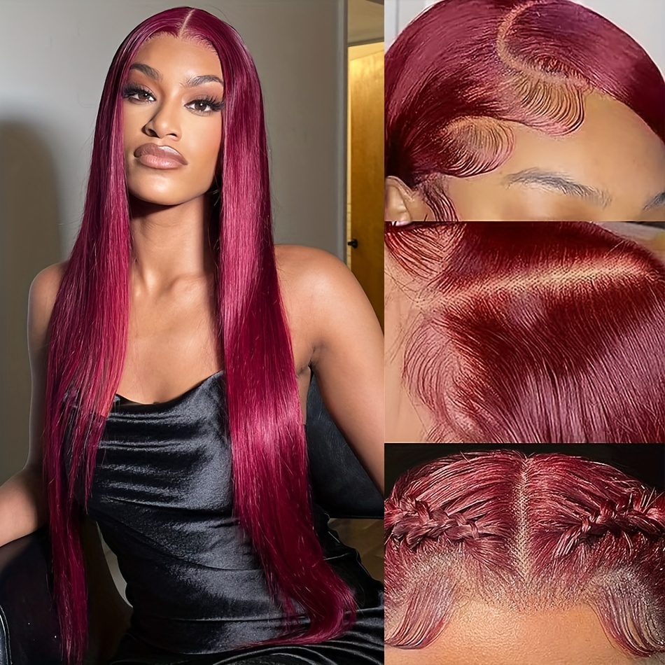 Red Lace Front Human Hair Wigs 99j Burgundy 13x4 Hd Lace Temu Canada