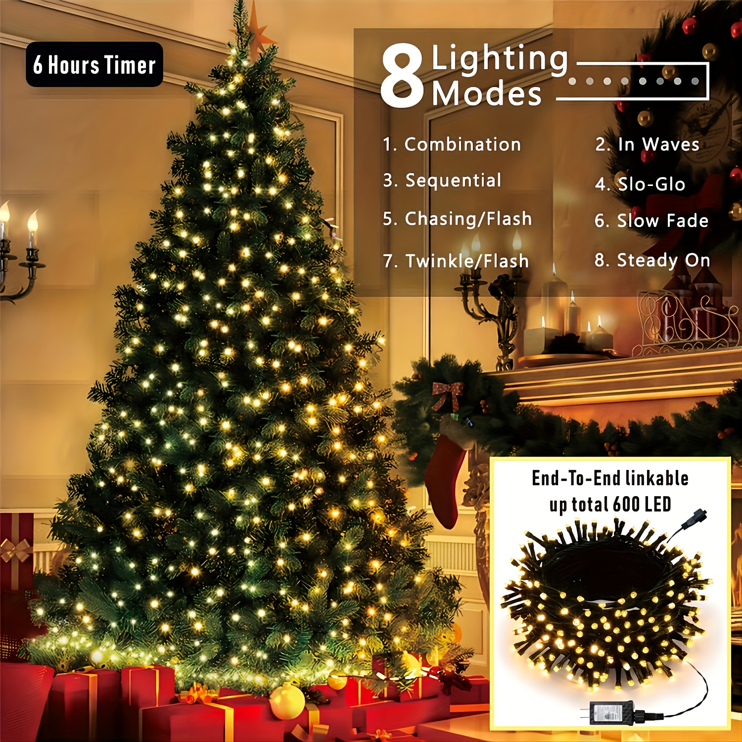 100led/150led Connectable Christmas String Lights Twinkle - Temu