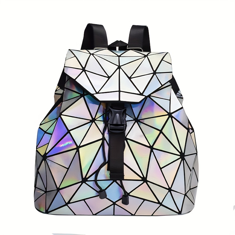 Geometric Luminous Purses and Handbags for Women Holographic Reflective Bag  Backpack Wallet Clutch Set