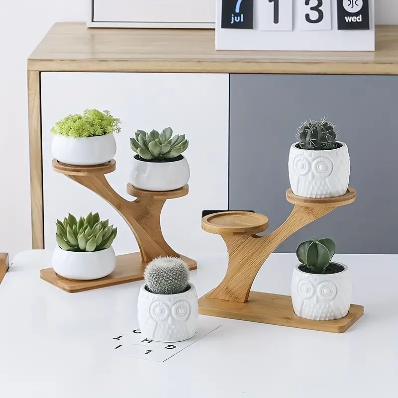 1pc tiered plant stands succulent pot small plant shelf stand for indoor plants mini wooden corner display rack for tabletop windowsill flower shelf garden home office desk decor bathroom accessories details 1