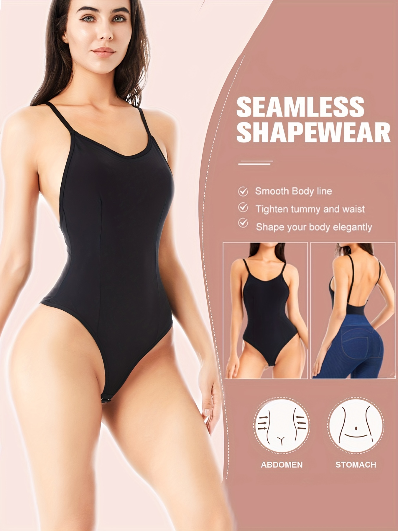 Jacquard Slip Shaping Bodysuit Deep V Backless Slimmer Butt - Temu