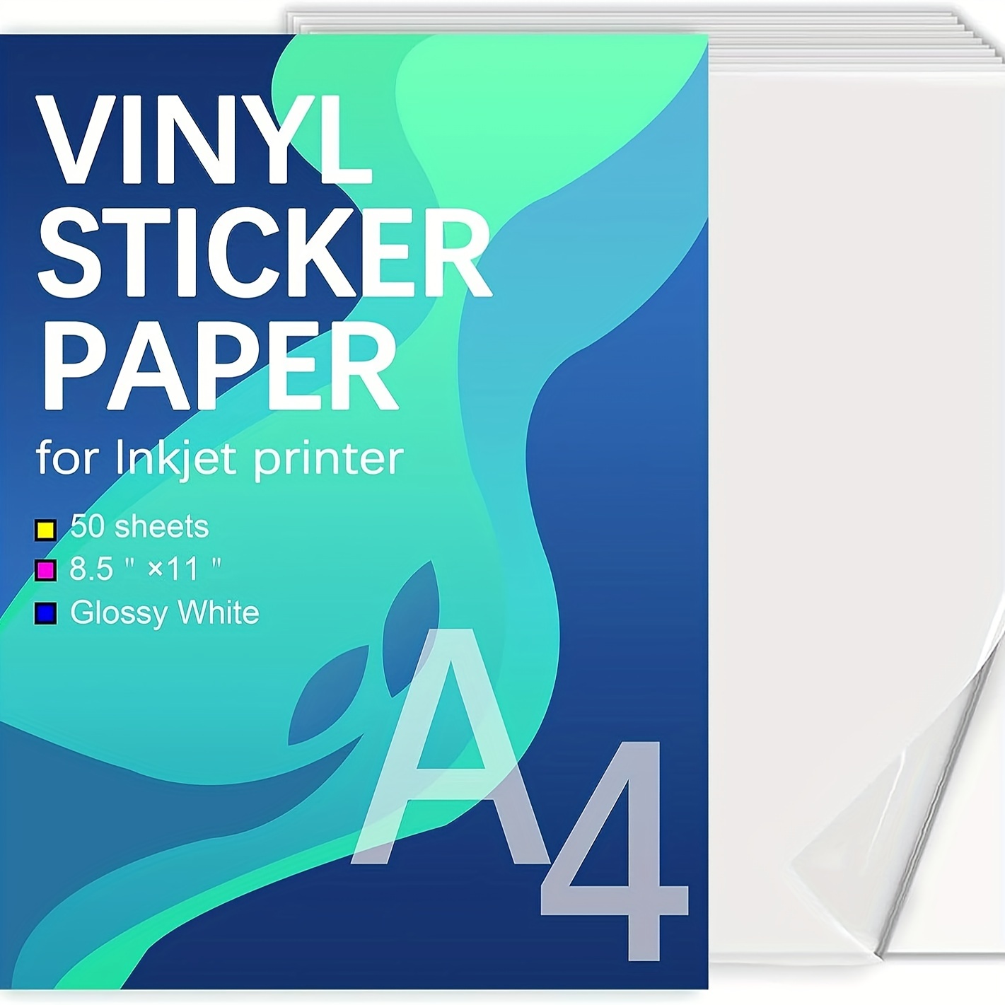 Papier autocollant vinyle imprimable Premium pour jet d'encre & amp;  Imprimante laser - 34 feuilles Feuilles autocollantes Blanc mat étanche,  sèche