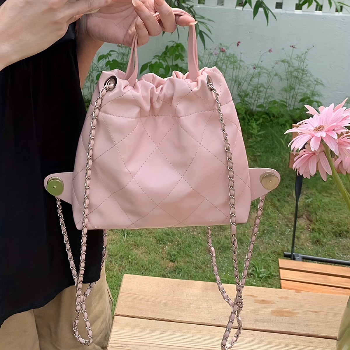 Chanel Pearl Chain Drawstring Bag