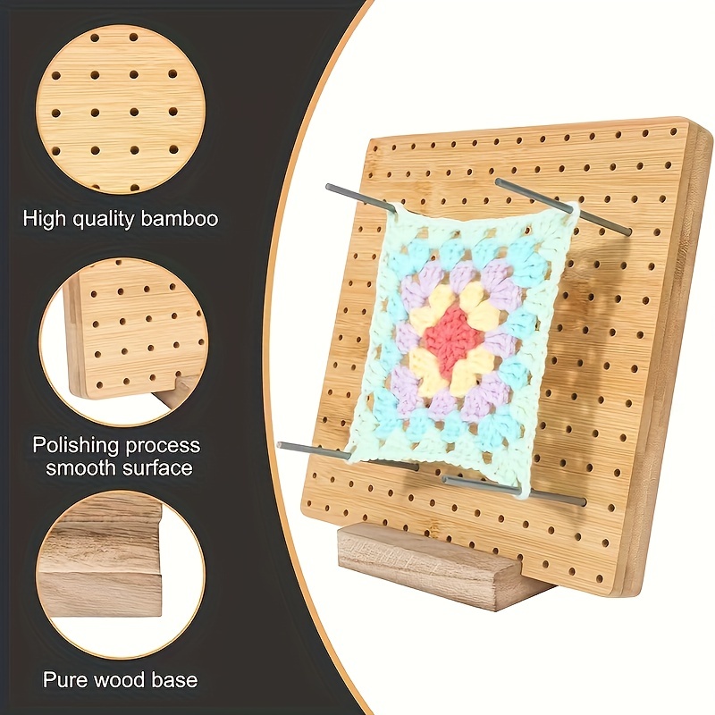 Crochet Blocking Board Blocking Board for Granny Squares 12 Colors Woolen  Threads Hole Board Wood Knitting Blocking Board for DIY Crocheting 