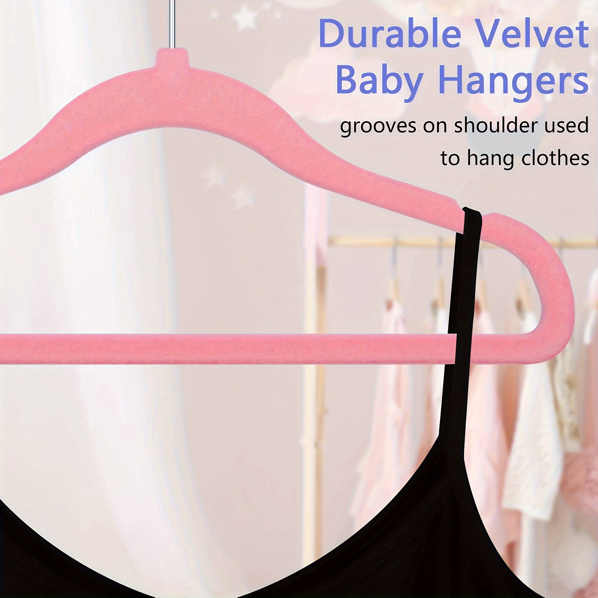 VIS'V - Perchas de terciopelo rosa de 11 pulgadas para niños, con 6  divisores de tamaño de ropa, antideslizantes, para cuarto de bebé, niñas y  niños