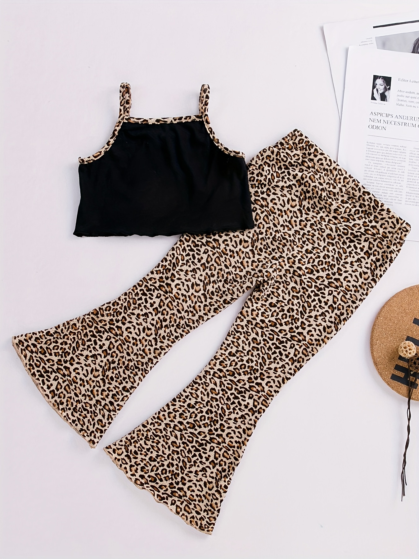 Trousers Summer Black Pants White Leopard Print Childrens Fashion