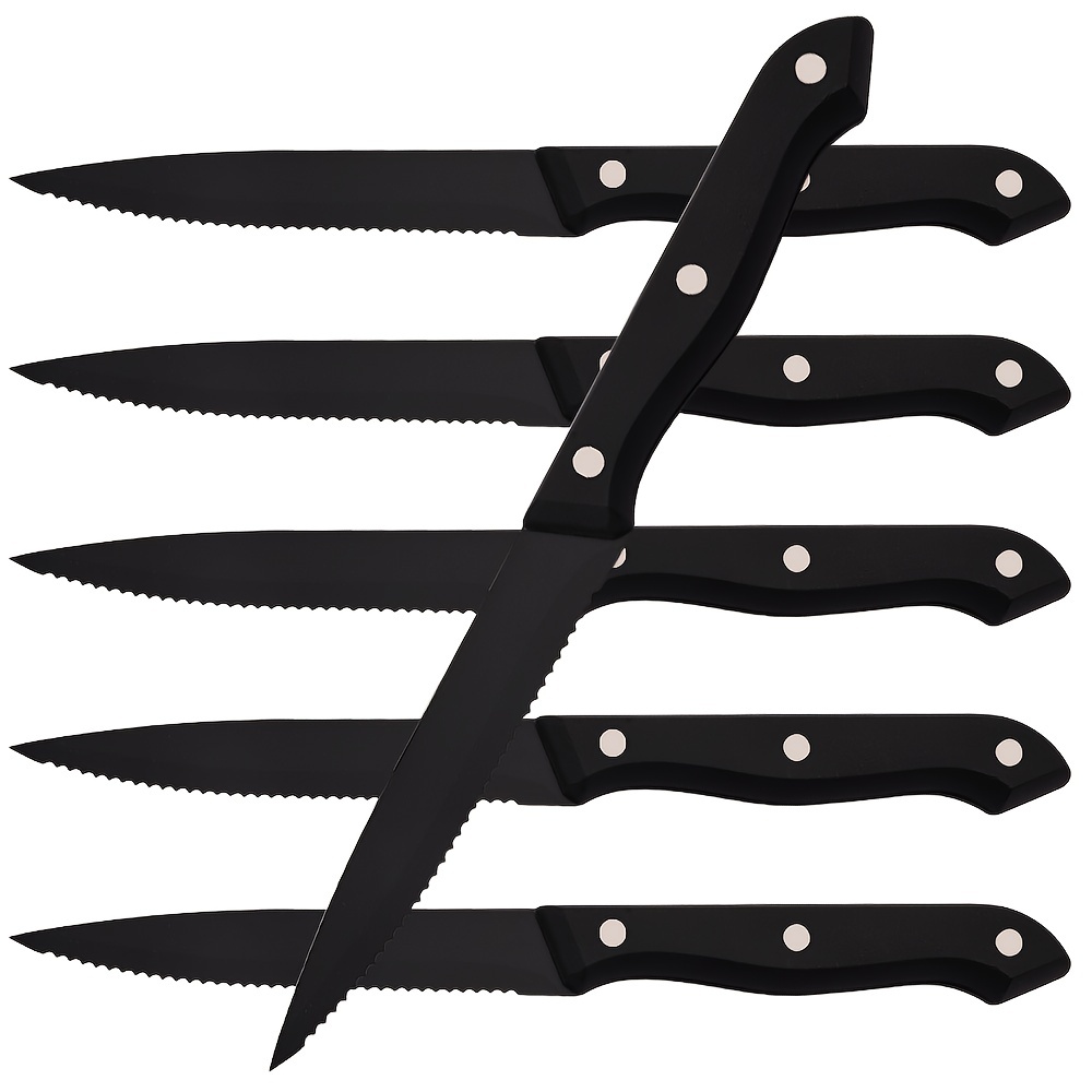 HOMQUEN Black Steak Knives, 8 Piece Premium Stainless Steel Steak Knife  Set, Meat Knife Sets, German Steak Knives Serrated, Tomato Knife, For Home