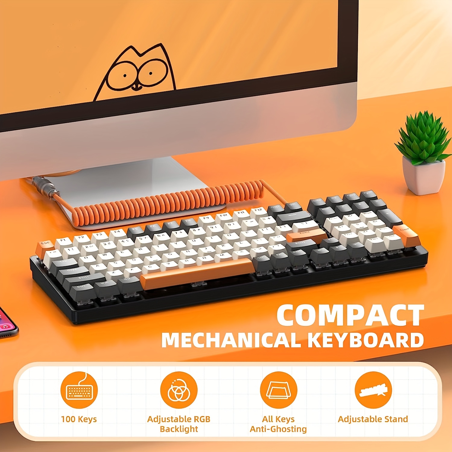Durable Keyboard Accessories Gaming Keyboard Mechanical Keyboard Keyboard  Coiled Cable Aviation Connector RGB Wires Aviation Coiling Cable ORANGE