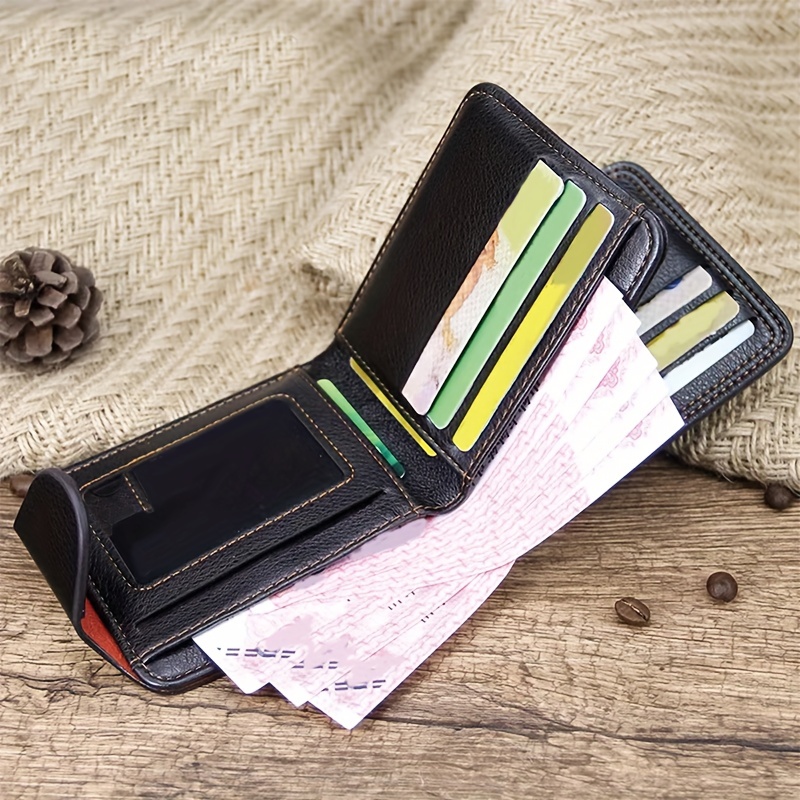Men's Wallet Short Money Clip, Fashion Multi-card Lychee Pattern