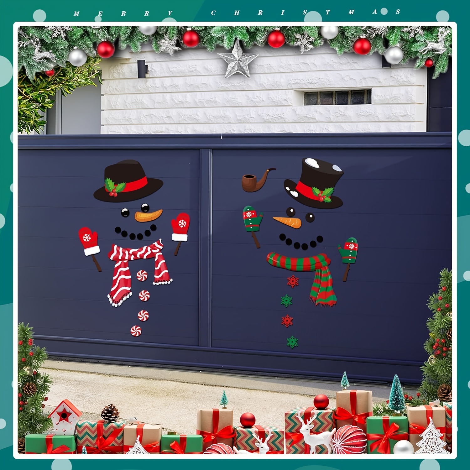 Christmas Garage Door Decoration Stickers Outdoor Xmas PVC Door Decals Non-Magnetic Christmas Decor Garage Door Decor for Fridge Window Wall Door