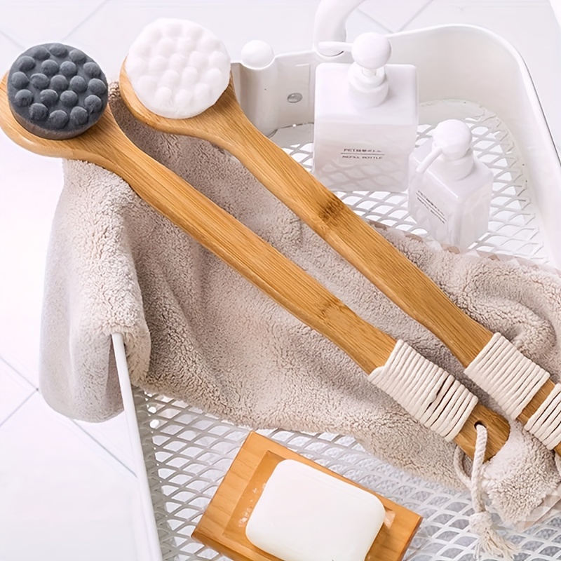 1pc Wooden Back Scrubber For Shower, Long Handle Bath Sponge Shower Brush,  Back Cleaner Washer, Body Bath Brush For Women And Men, Bathroom Shower Acc