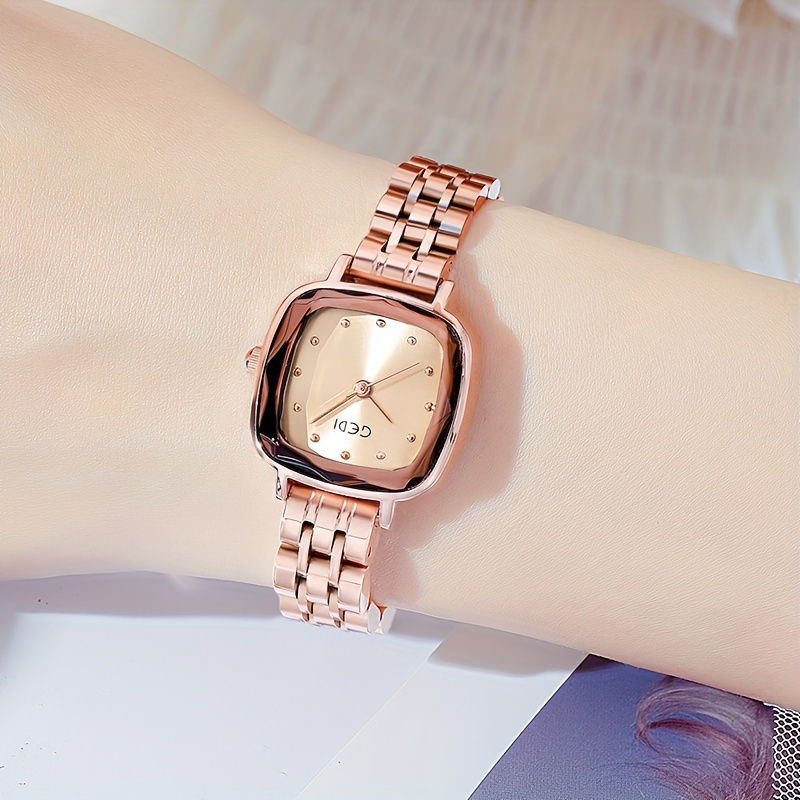 Women's Luxury Rose Golden Quartz Watch Square - Temu United Kingdom