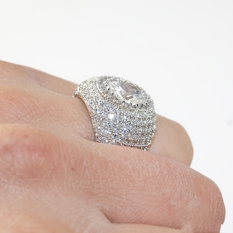 Silver Zircon Ring Wedding Engagement Business Men