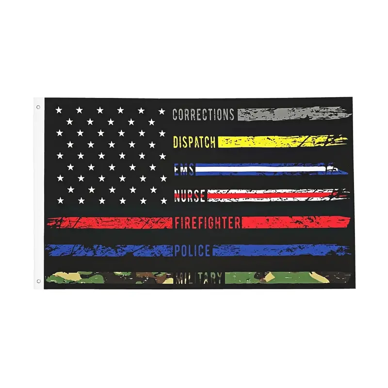 1pc multi line american flag vivid color fade proof canvas header and double stitched double print flags 2x3ft 3x5ft details 8