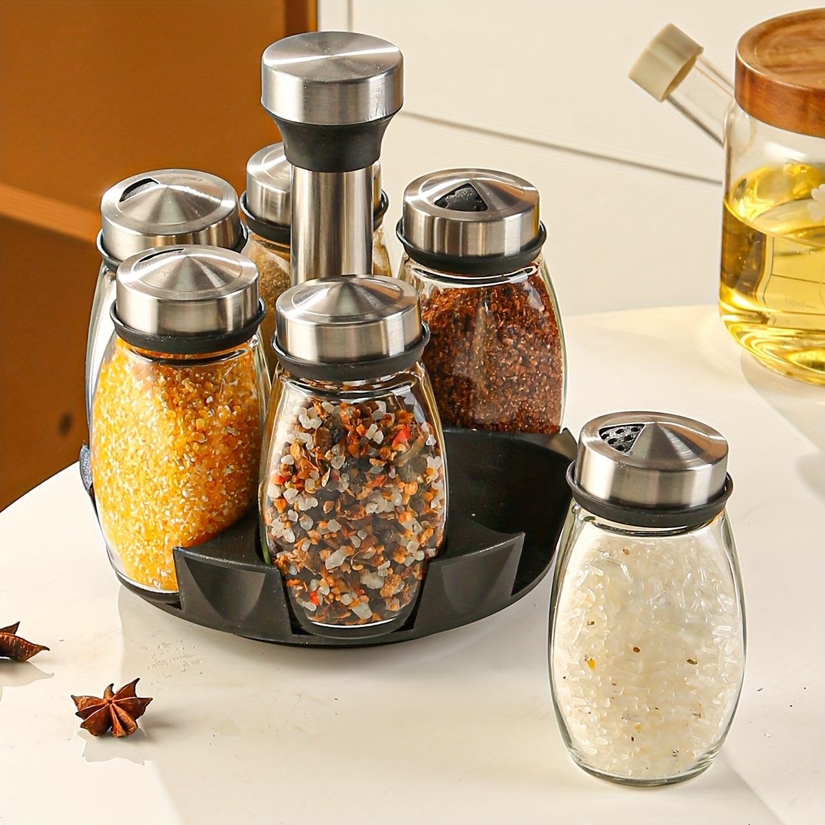 1 Set, Spices And Seasonings Container Sets, Revolving Countertop Spice  Rack With Spice Jars, Spice Tower Organizer For Countertop Or Cabinet,  Multifu