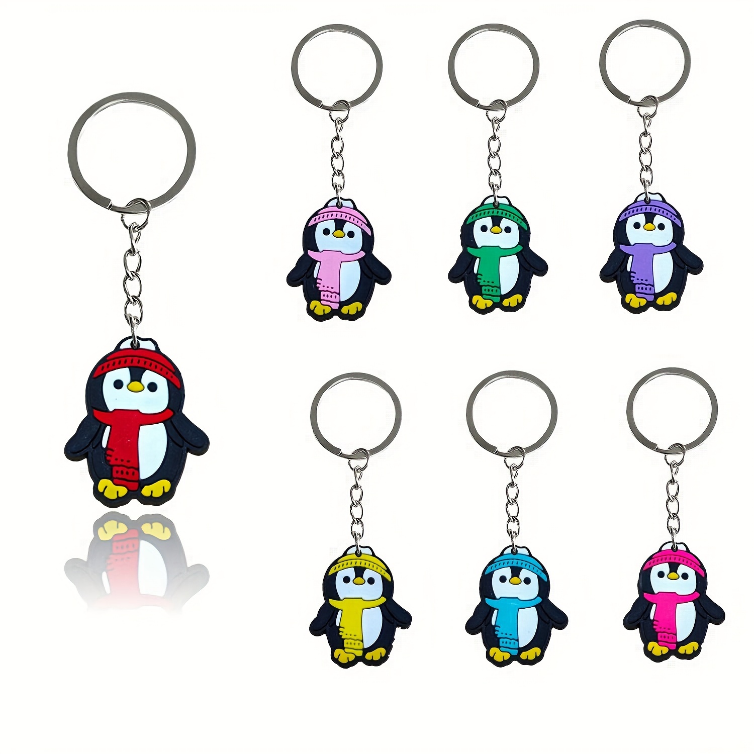 

7pcs/set Cartoon Penguin Keychain Cute Animal Key Ring Purse Handbag Car Charm Phone Pendant For Women Daily Use