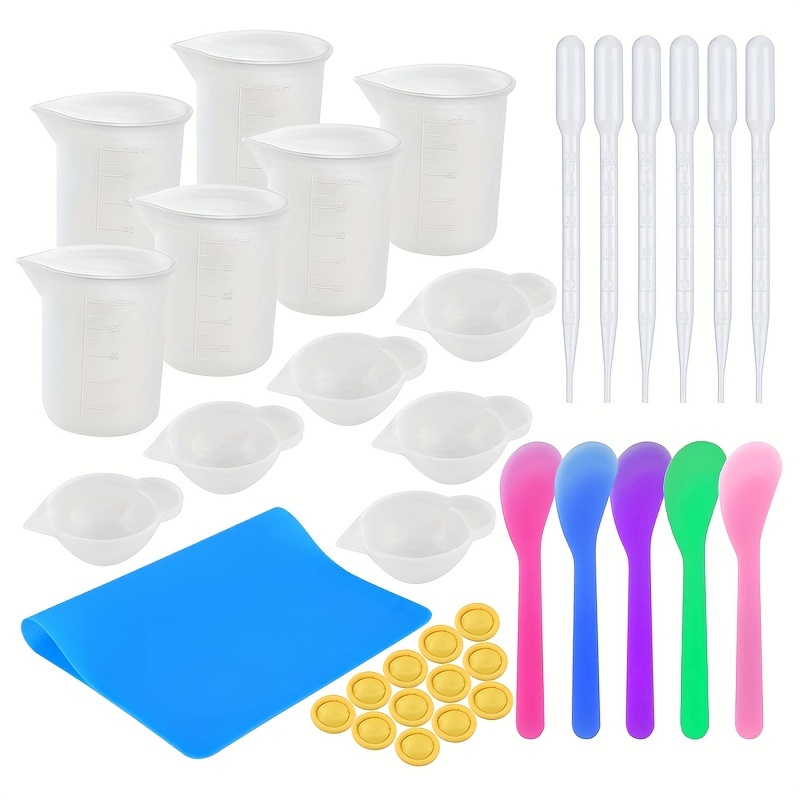 Large Silicone Resin Measuring Cups Tool Kit - Nicpro Reusable 600ml &  100ml Measure Cup, Silicone Stir Sticks Pipettes Finger Cots for Epoxy  Resin