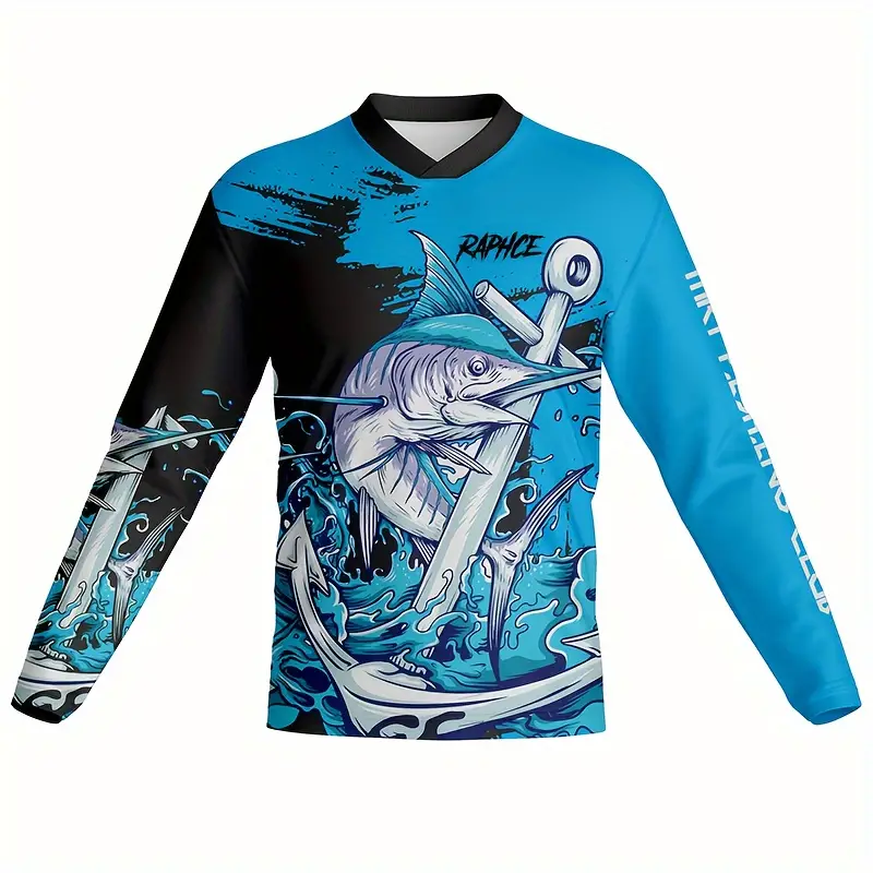 Raphce Fishing Pattern Print Men's Fishbone Pattern Design Long Sleeve T-Shirt Spring, Summer And Autumn Casual And Comfortable Motorcycle Men's Top