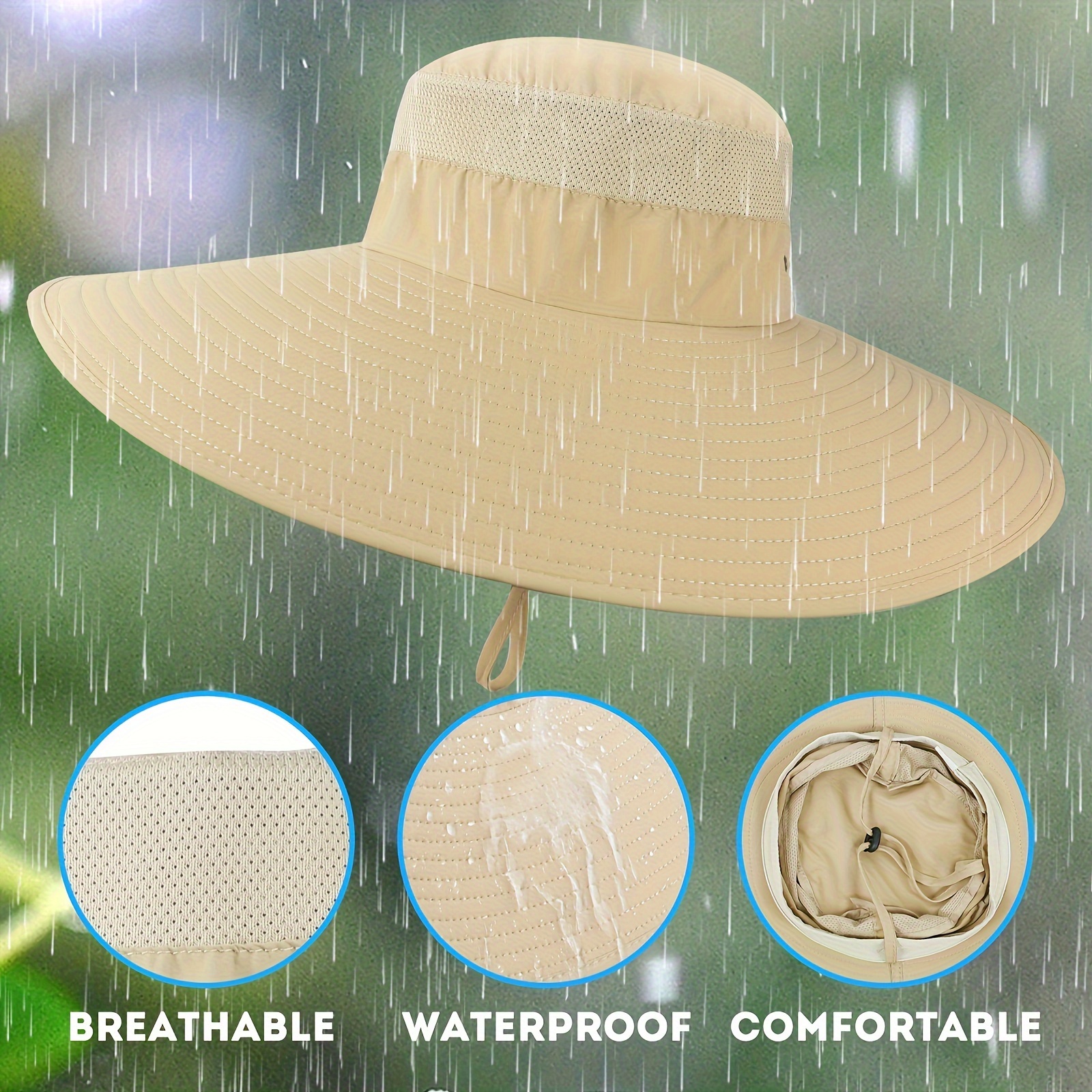 1pc Mens Wide Brim Sun Hats For Summer Upf50 Waterproof Breathable