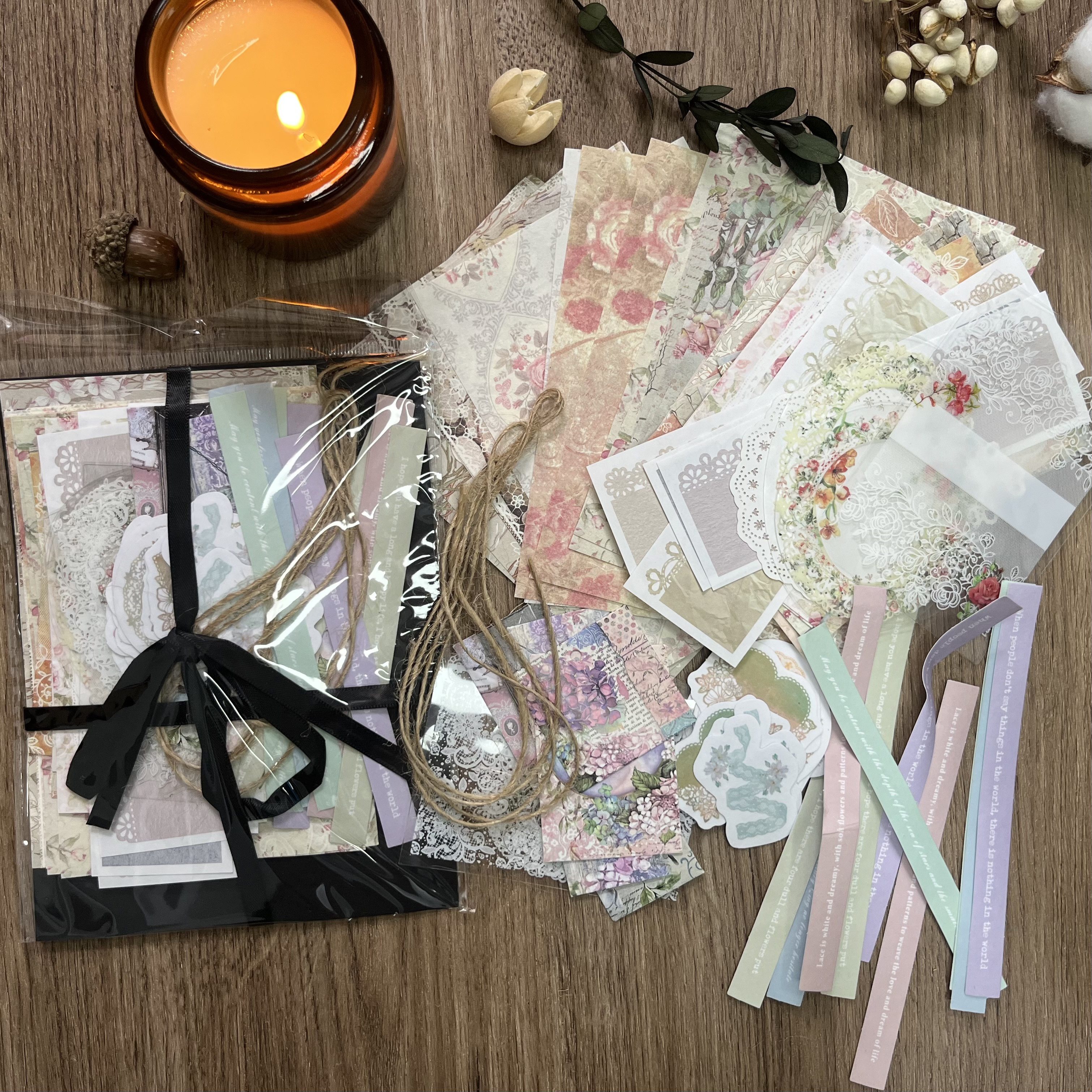 510pcs/set DIY Handmade Material Set with Black Ribbon, Uncoated Finish, 4.23 oz Weight Per Square Meter, Suitable for Crafts, Gift Wrapping, Scrapbooking, Journals, Framed Gift Boxes, Explosive Gift