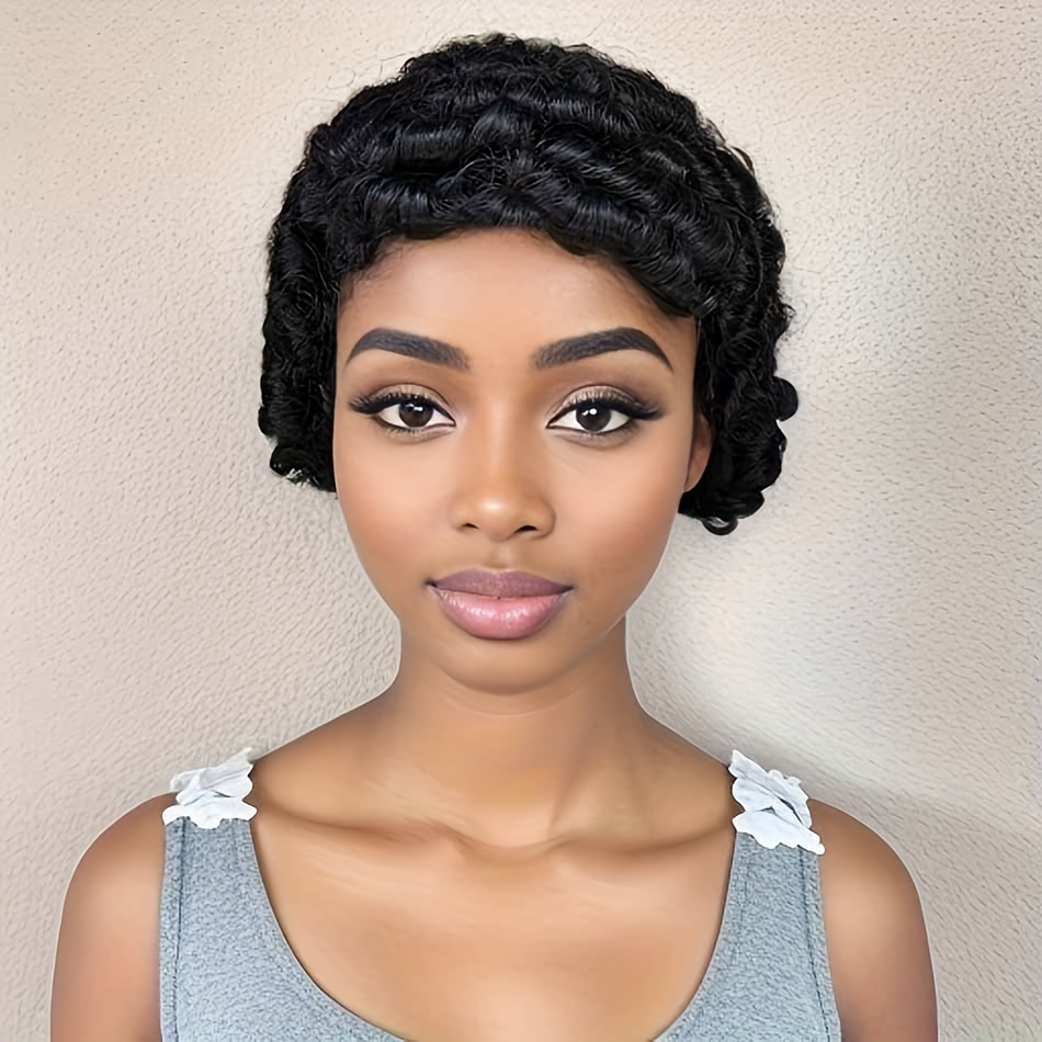 Brazilian Remy Human Hair Curly Wave Pixie Cut Wig Side Part - Temu Canada